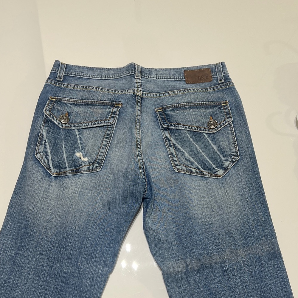 BKE Medium Blue Distressed Back Pocket Jeans